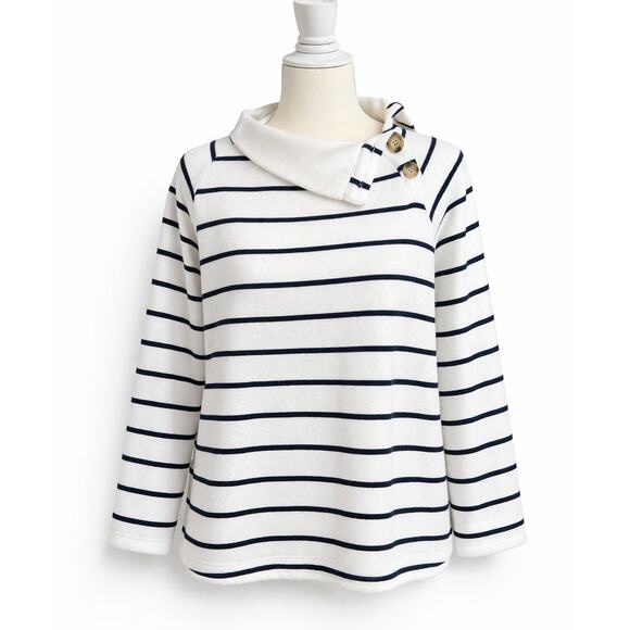 J. Crew Tops - J. Crew Factory White Striped Wide Button Collar Pullover Sweatshirt Women's M
